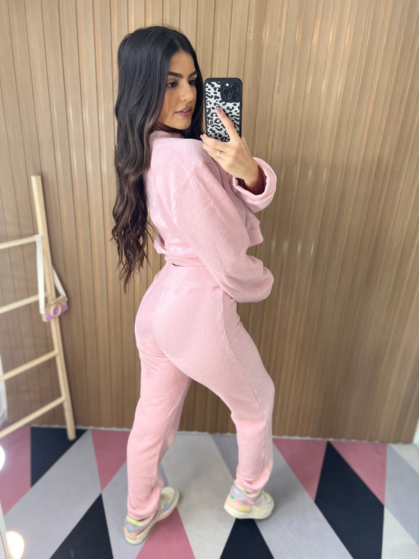 Conjunto Moletom Plush Peluciado Rosa Claro