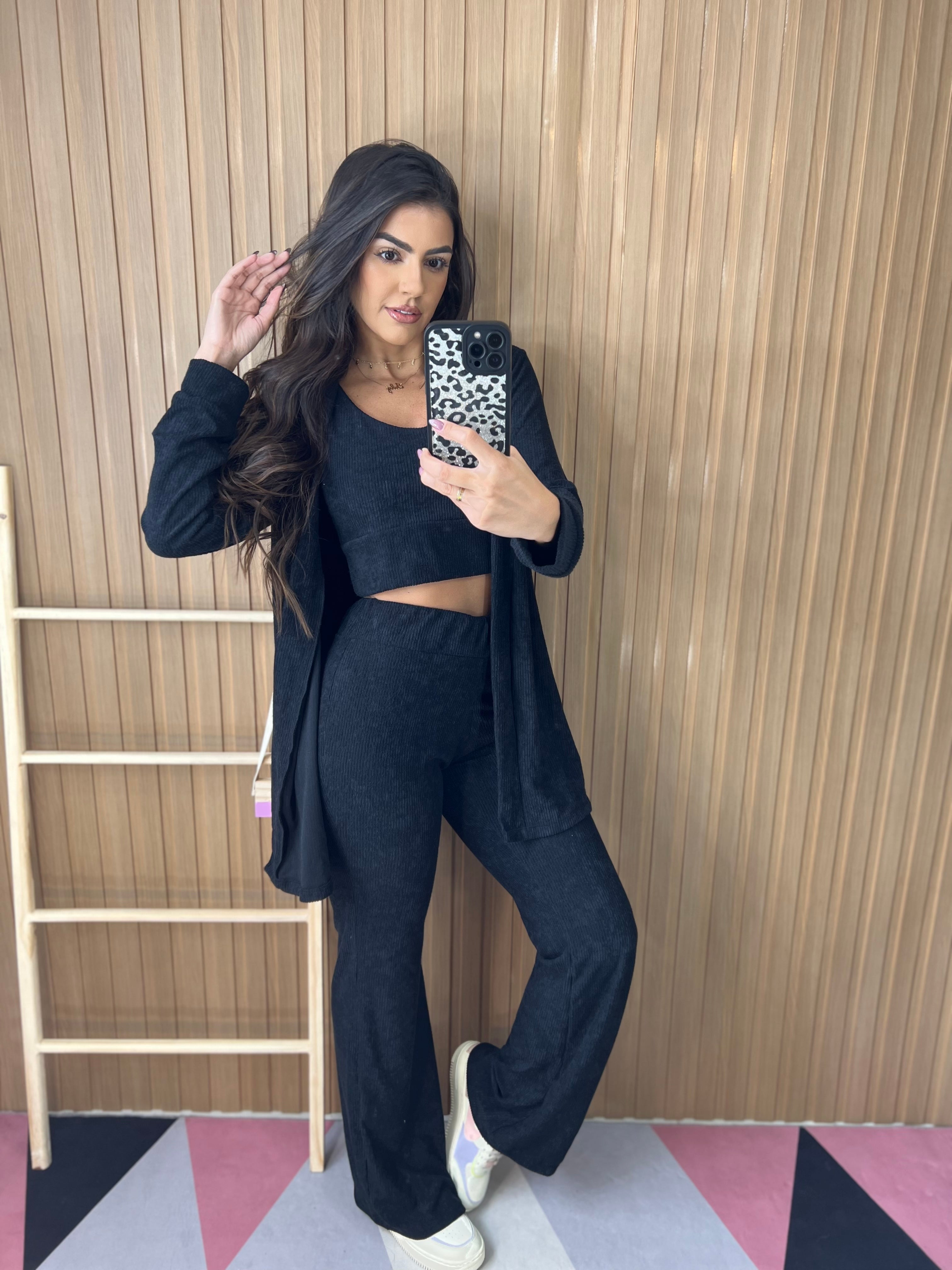 Conjunto Canelado 3 Peças Preto