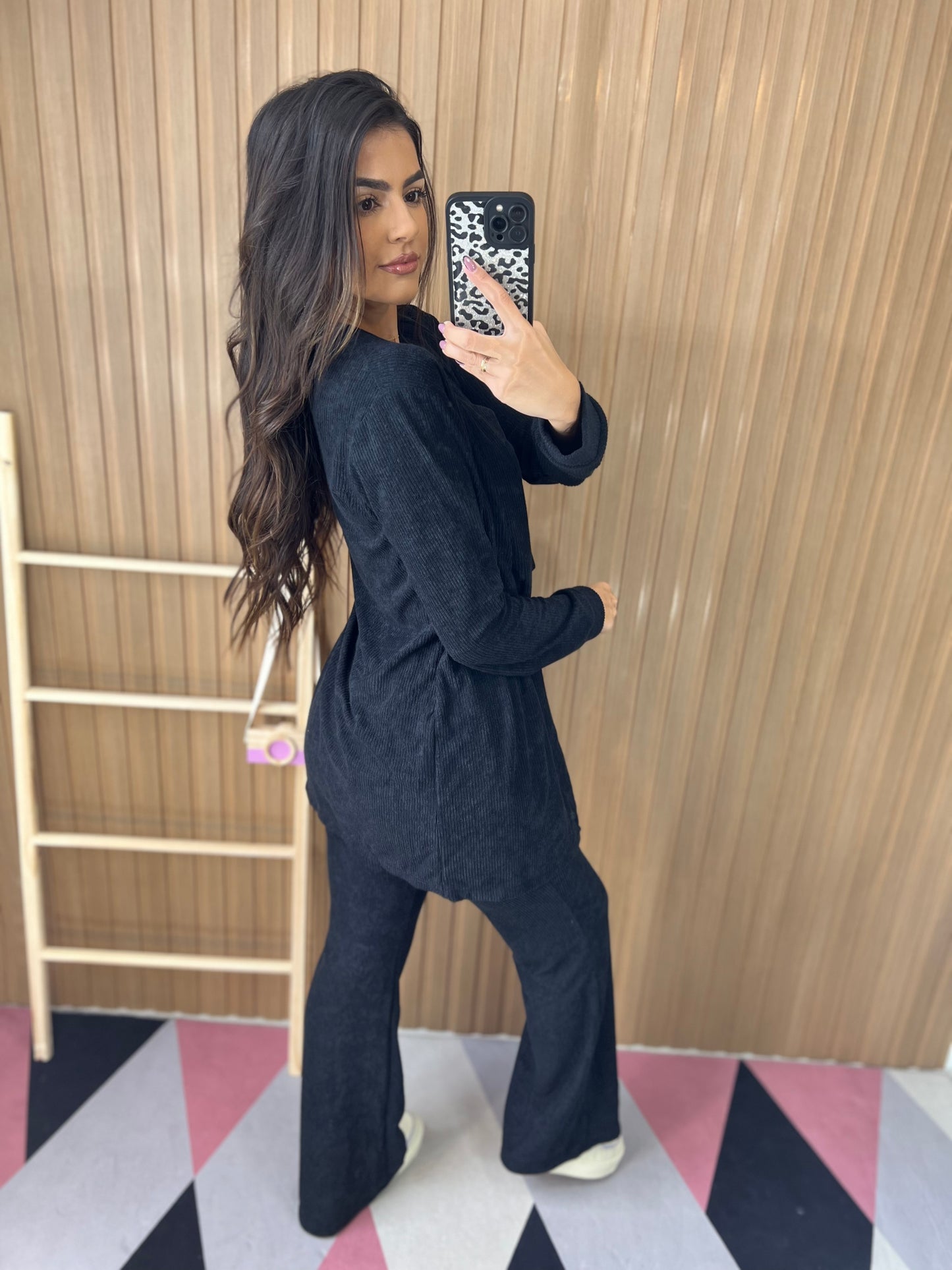 Conjunto Canelado 3 Peças Preto Flare