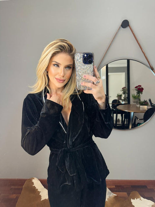 Pijama Velvet Longo Preto