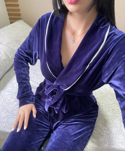 Pijama Velvet Longo Azul Marinho Feminino