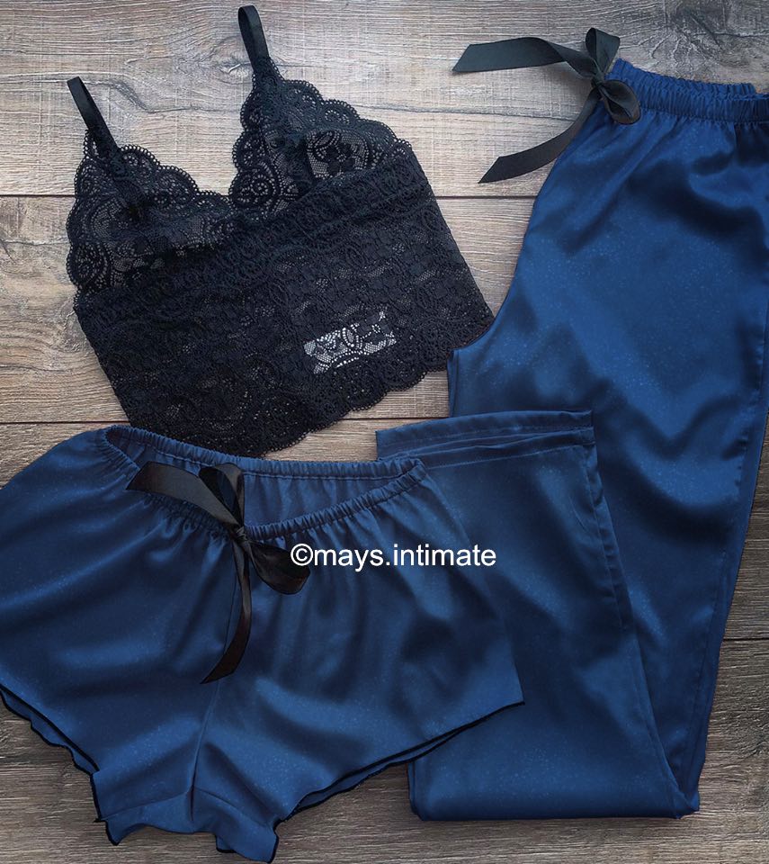 Conjunto Maya Cetim 3 Peças com Top de Renda