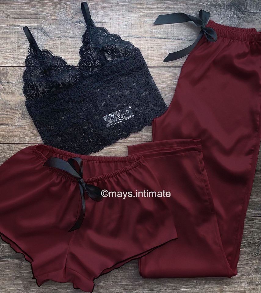 Conjunto Maya Cetim 3 Peças com Top de Renda