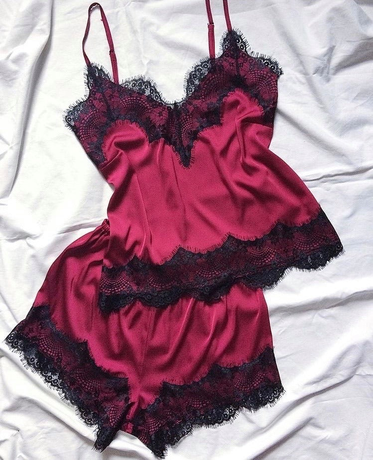 Babydoll Cetim com Renda 2 Peças