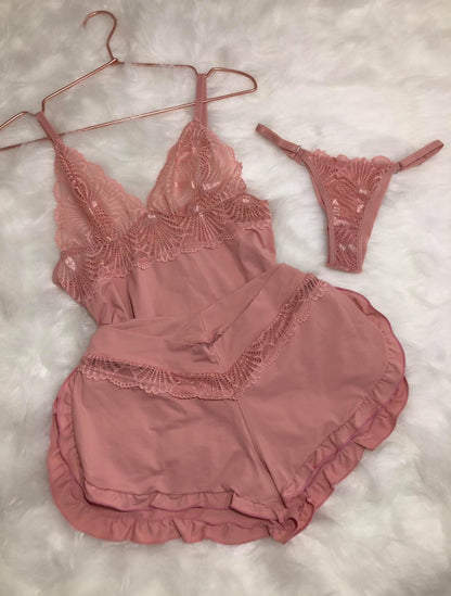 Babydoll Alice em Microfibra e Renda com Calcinha