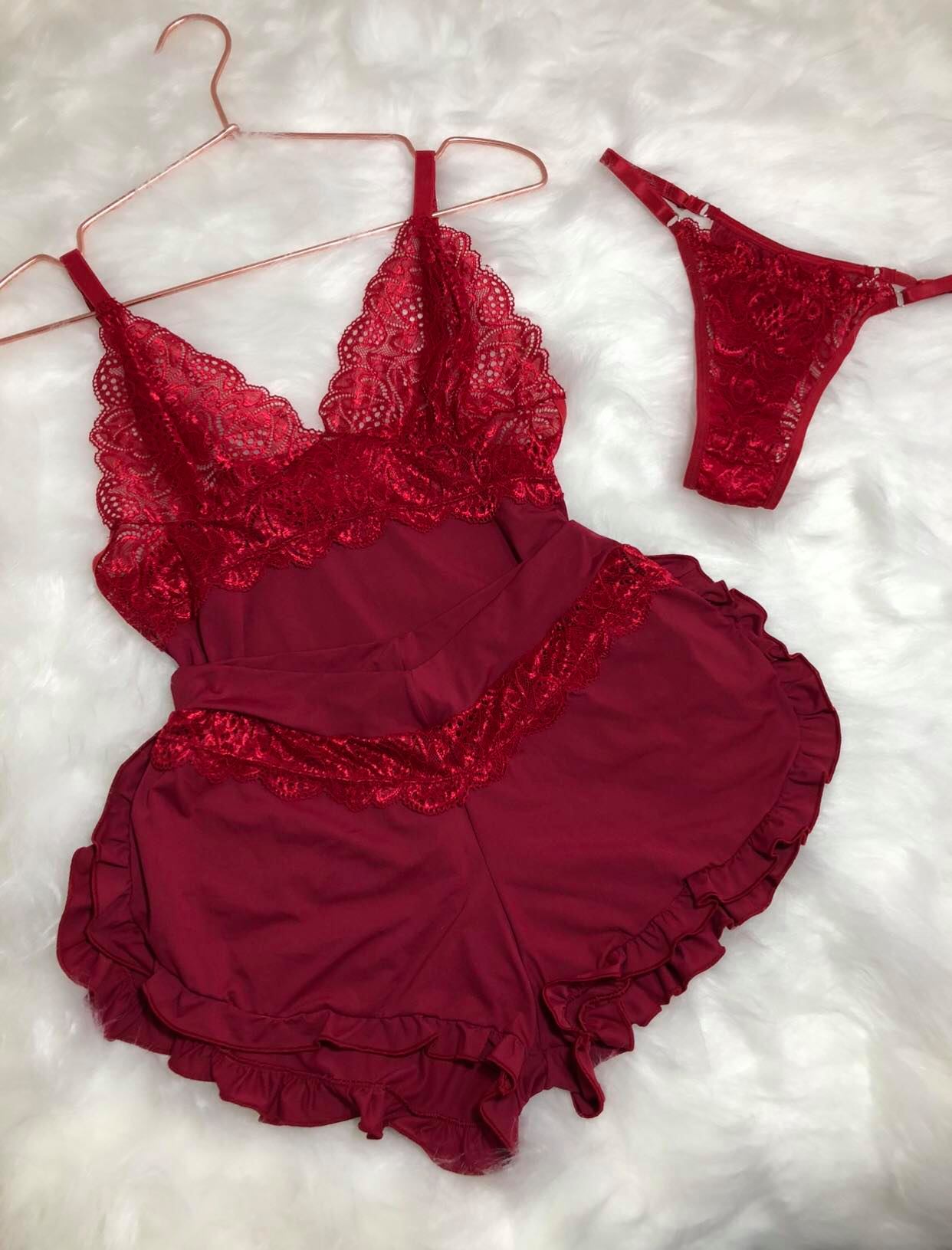 Babydoll Alice em Microfibra e Renda com Calcinha