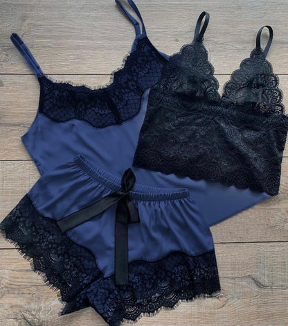 Conjunto Chloe Cetim 3 Peças com Renda