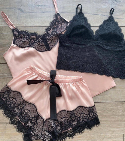 Conjunto Chloe Cetim 3 Peças com Renda