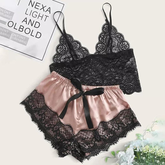 Babydoll Nicole em Cetim e Renda – Conjunto 2 Peças