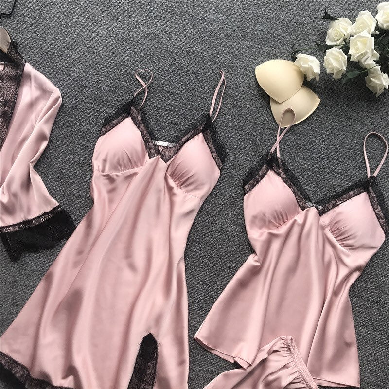 Conjunto Pijama Cetim 4 Peças