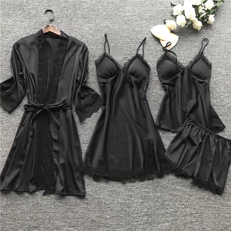 Conjunto Pijama Cetim 4 Peças