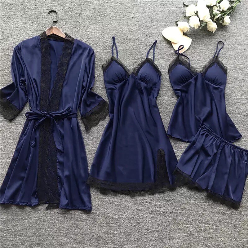Conjunto Pijama Cetim 4 Peças