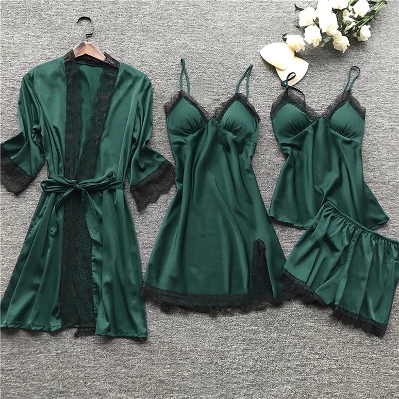 Conjunto Pijama Cetim 4 Peças