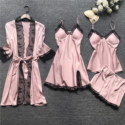 Conjunto Pijama Cetim 4 Peças