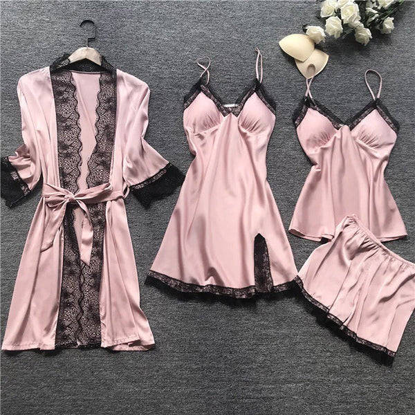 Conjunto Pijama Cetim 4 Peças