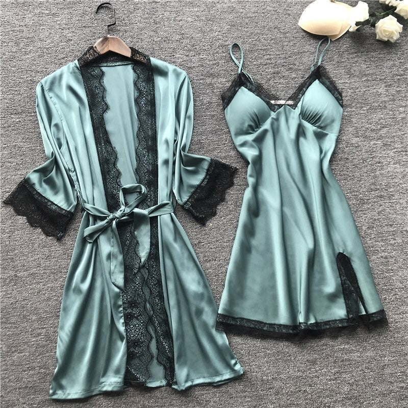 Conjunto Pijama Cetim 4 Peças