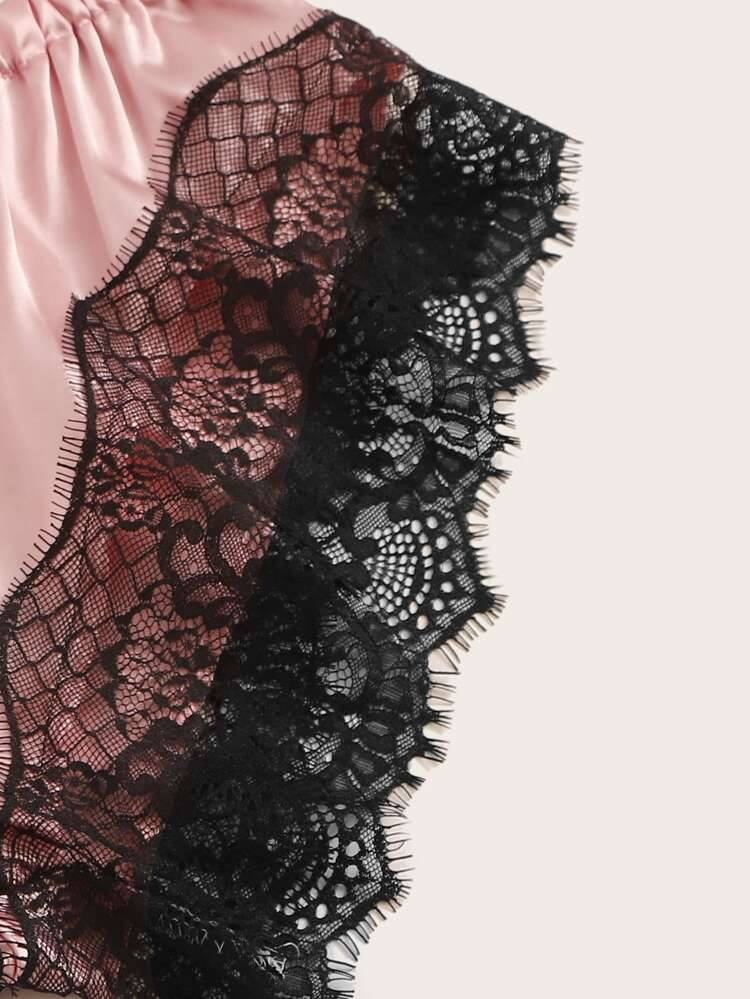 Conjunto Lingerie Cetim Grace 4 Peças com Robe e Renda