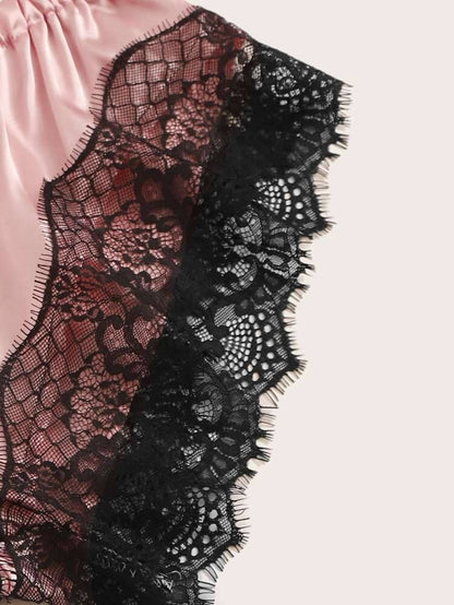 Conjunto Lingerie Cetim Grace 4 Peças com Robe e Renda