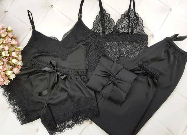 Conjunto Kiara 4 Peças Cetim Preto