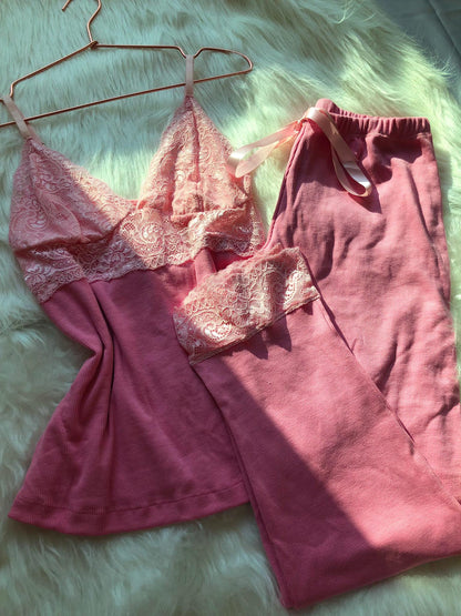 Conjunto Alissa Canelado Rosa com Renda