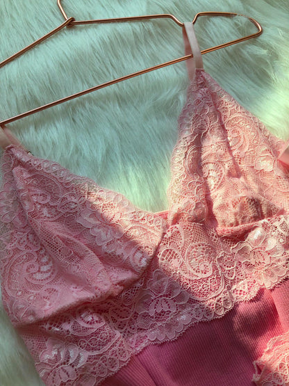 Conjunto Alissa Canelado Rosa com Renda