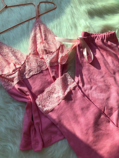 Conjunto Alissa Canelado Rosa com Renda