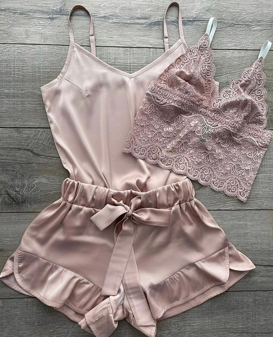 Conjunto Anna Cetim Rosa Claro