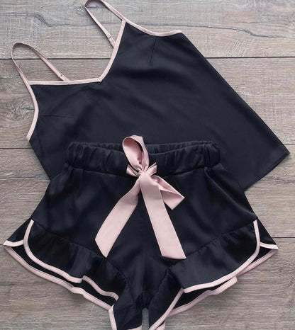 Conjunto Pijama Anna Cetim Preto Feminino