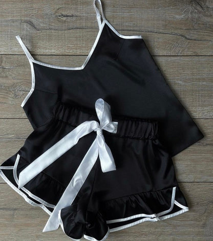 Conjunto Pijama Anna Cetim Preto Feminino