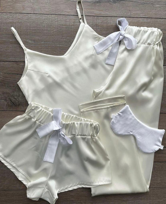 Conjunto Pijama Cetim Pérola 3 Peças Feminino