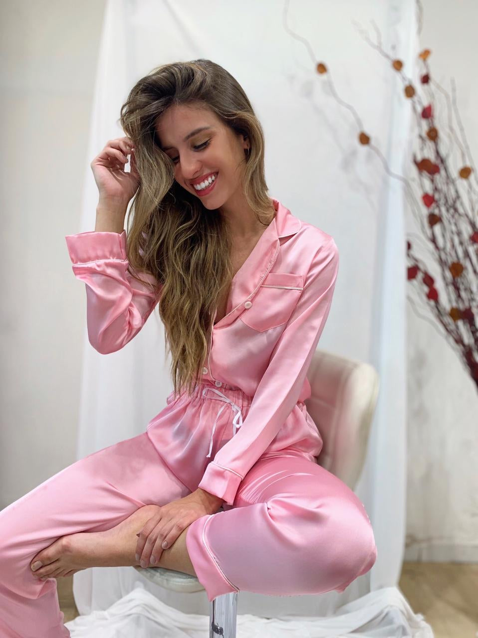 Pijama Angel Cetim Manga Longa Feminino