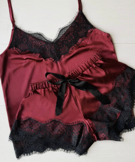 Babydoll Cetim com Renda 2 Peças