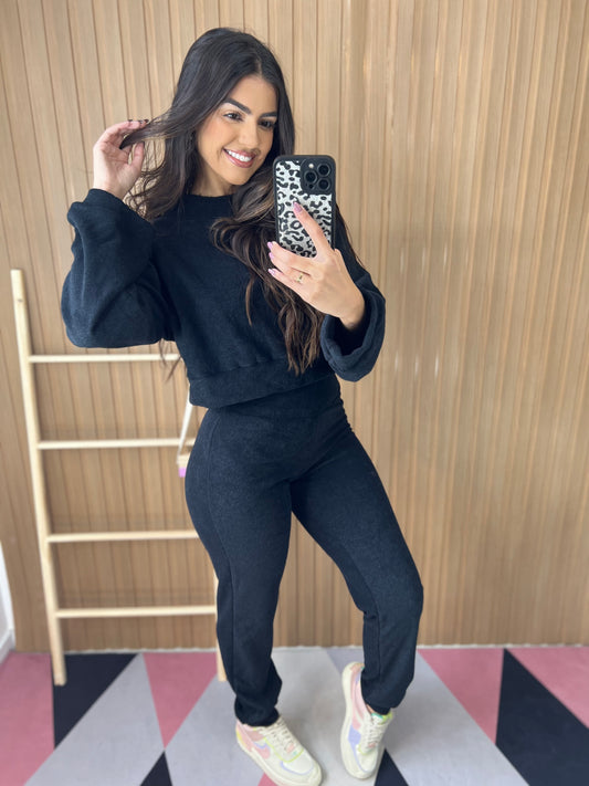 Conjunto Moletom Pelúcia Preto
