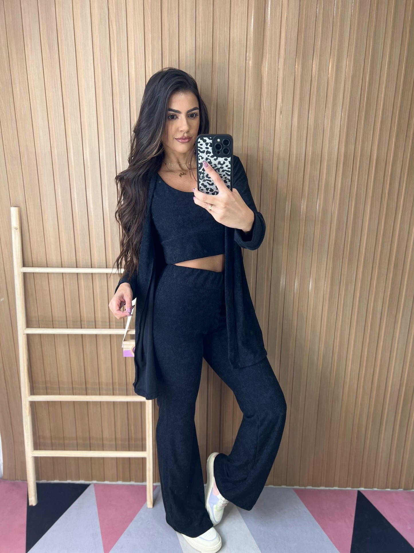 Conjunto Canelado 3 Peças Preto Flare