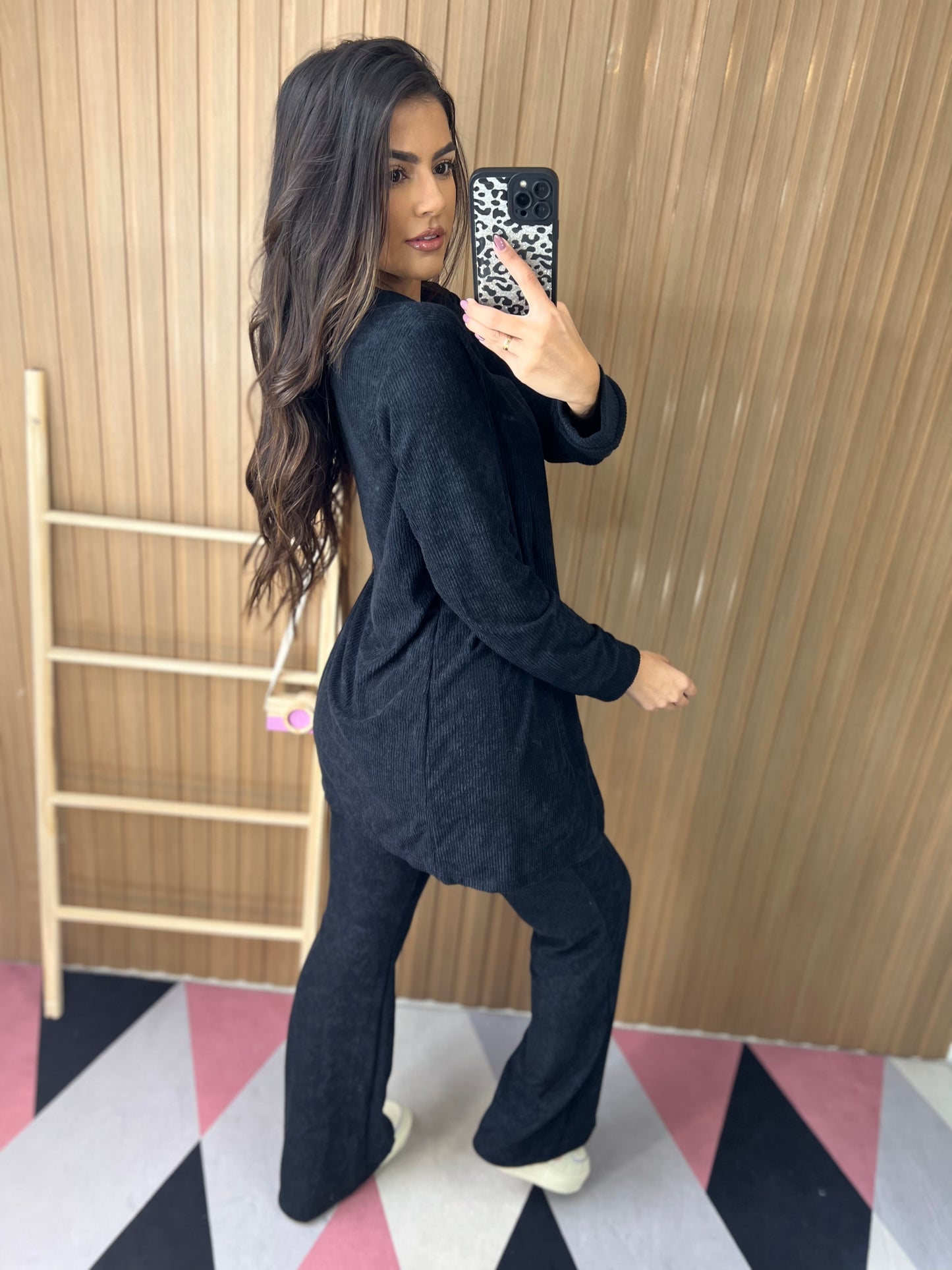 Conjunto Canelado 3 Peças Preto Flare