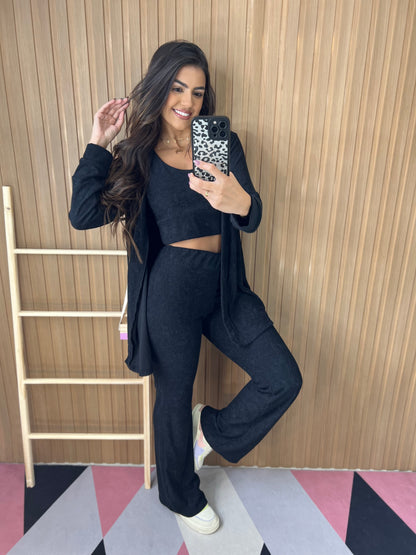Conjunto Canelado 3 Peças Preto Flare