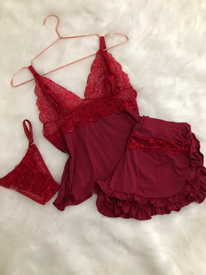 Babydoll Alice em Microfibra e Renda com Calcinha